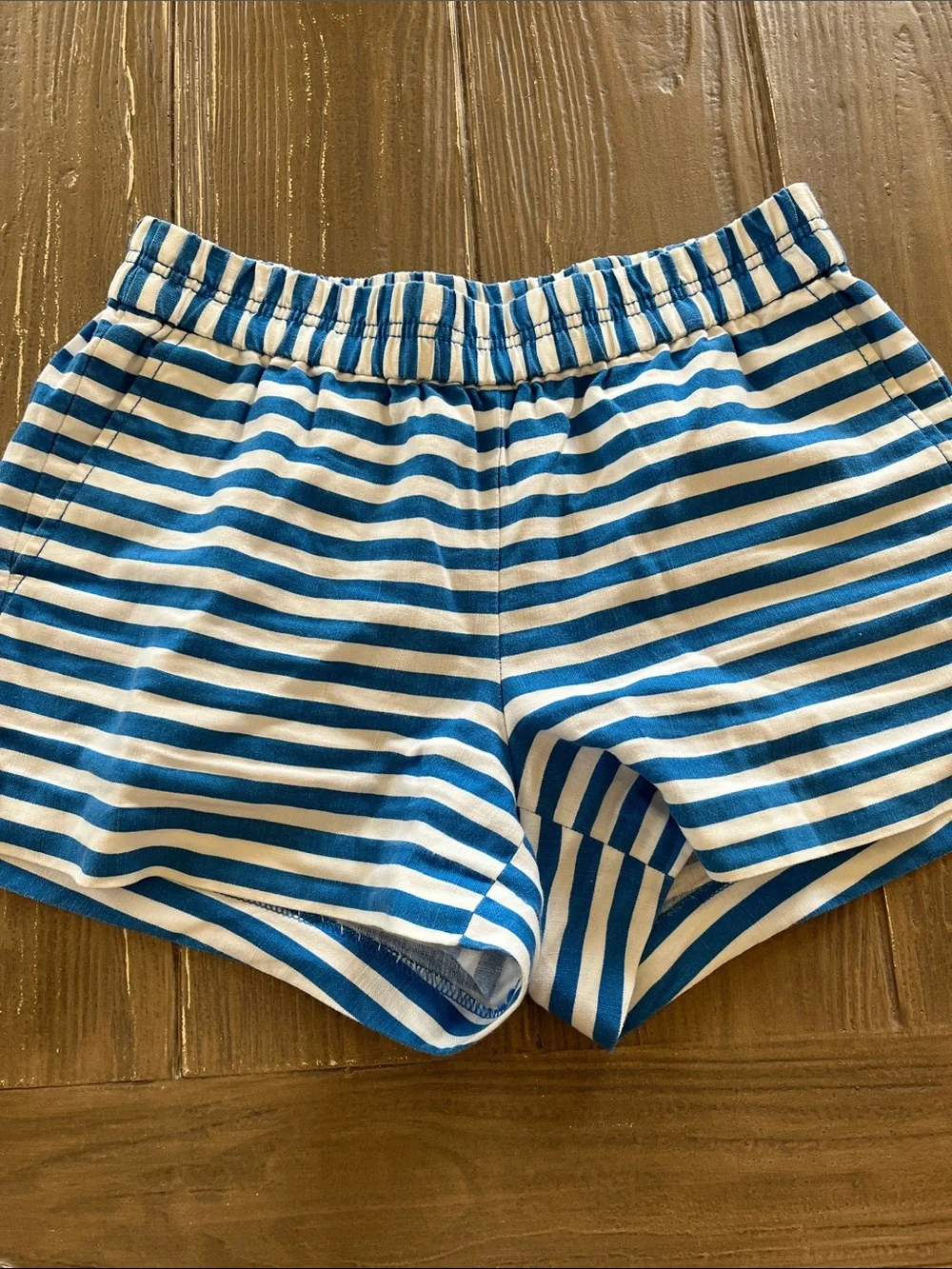J.Crew Blue & White Striped Linen & Cotton Blend Shorts